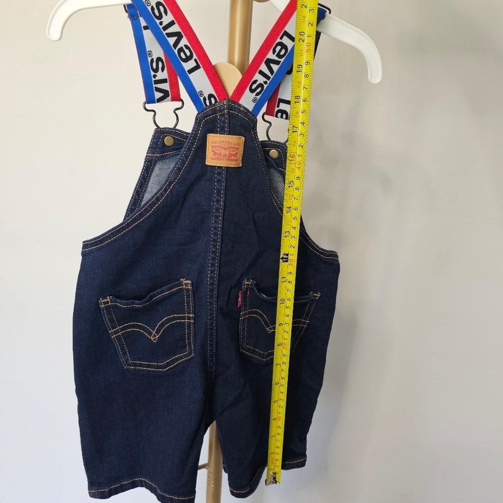 Levi's Baby Denim Shortalls 24M Logo Strap Overalls Dark Wash Cotton‎ 2T - Picture 10 of 15